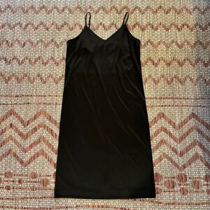 Women's Black V Neck Spaghetti Strap Slip Dress Midi Length, Size 9/10